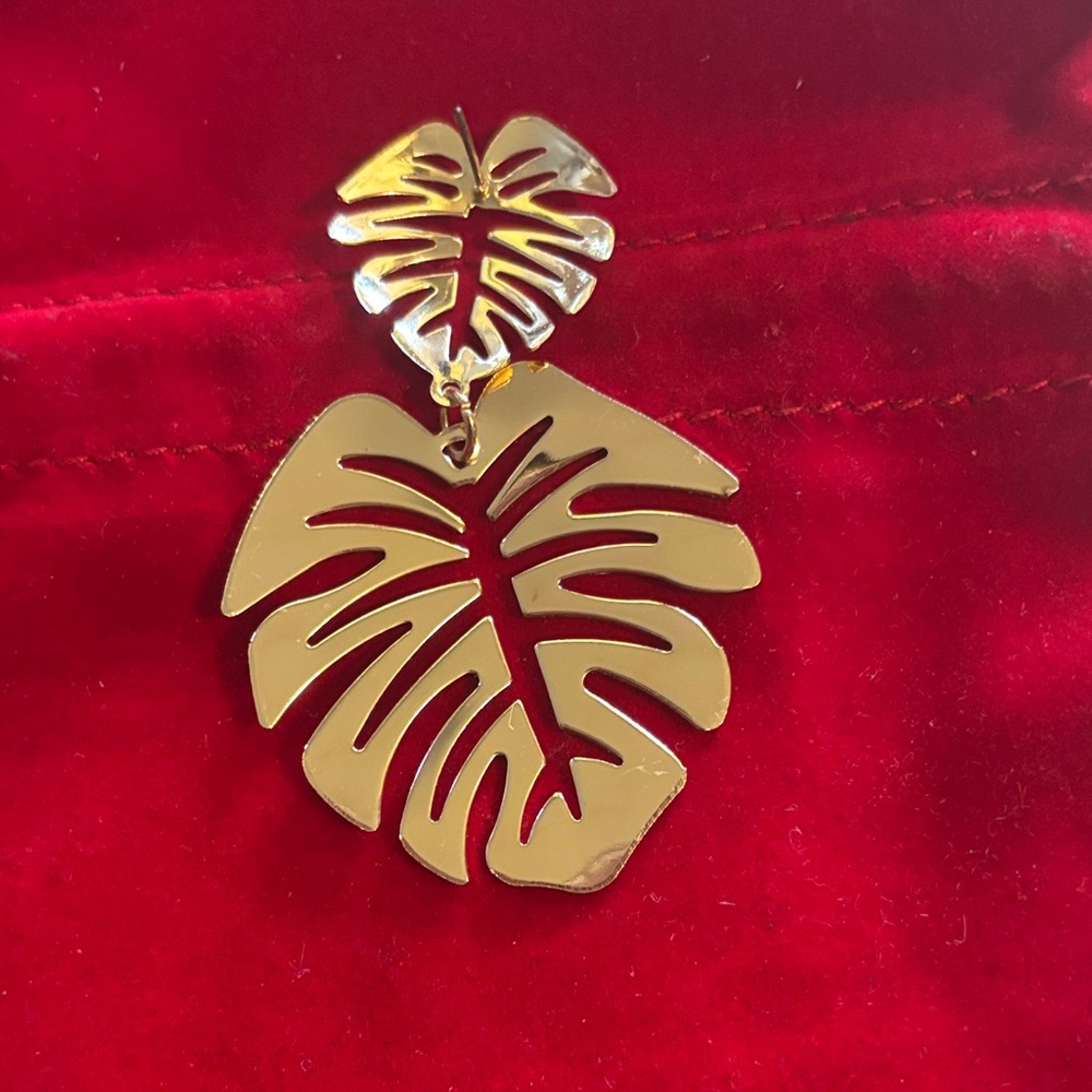 Tropical Gold Leaf Statement Earrings - image 3